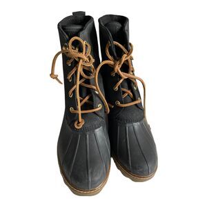 Sperry Saltwater Black Heeled Duck Boots Women's sz 9